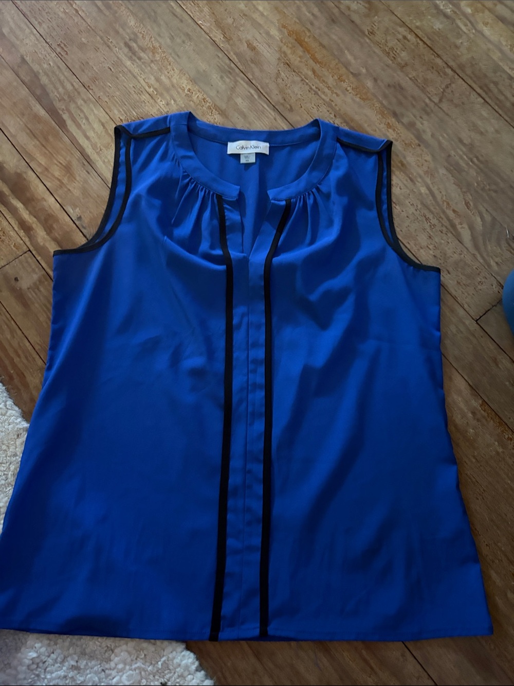 Calvin Klein Cobalt Blue Sleeveless Shell with Black Piping